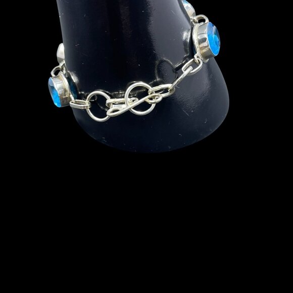 Blue Gemstone Silver Tone Bracelet Mermaidcore Beachcore Coastal Vacation Boho - Picture 3 of 8